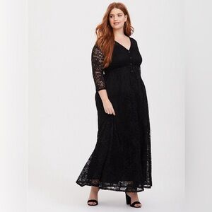Torrid black lace overlay maxi dress 3/4 sleeve button down